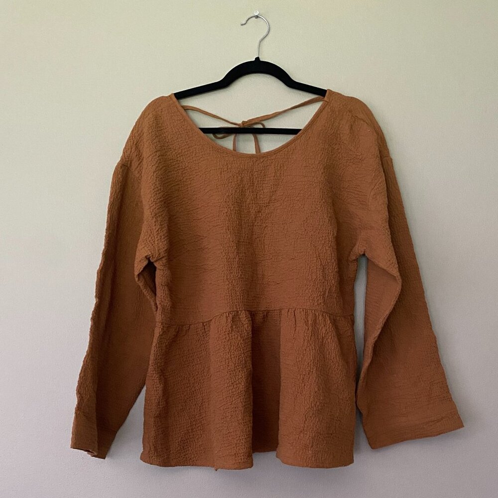 NWT Madewell Peplum Open Back Long Sleeve Size Large